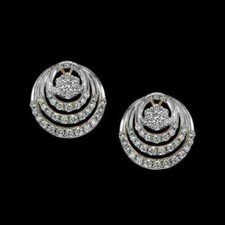 2 Ct Round Cut Real Moissanite Cluster Stud Earrings 14K White Gold Plated