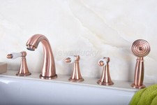 Antique Red Copper Bath 5-holes Tub Faucet Mixer Tap With Hand Spray Shower