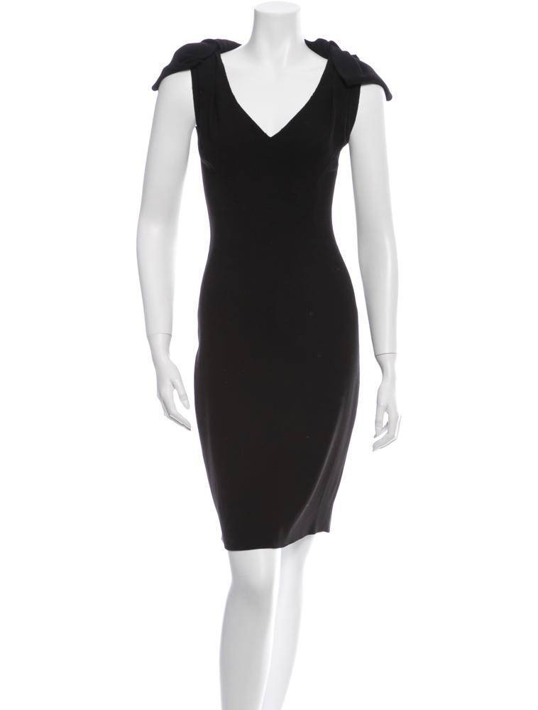 バックスタイルにアクセント☆PRADA☆Short strappy dress PRADA Womens Black Bow Shoulder Sleeveless V-Neck Sheath