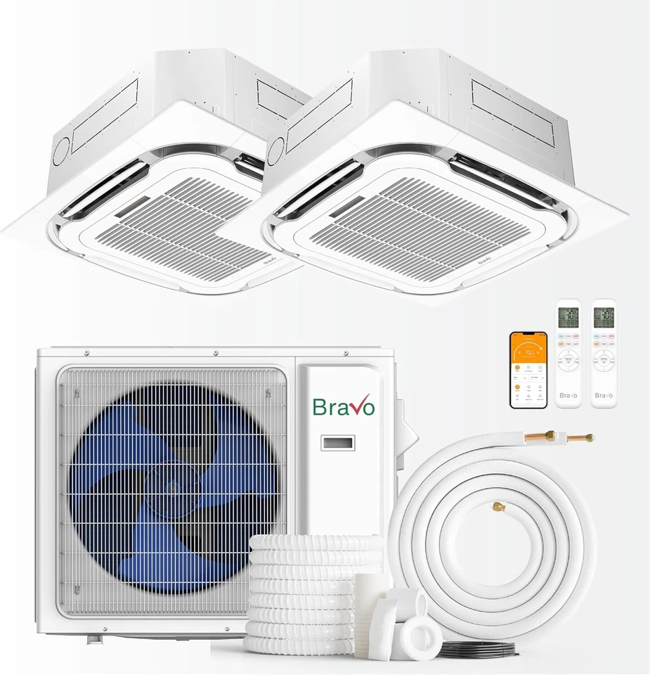 18000 BTU Dual Zone 9K+12K BTU Ceiling Cassette Mini Split A/C and Heater