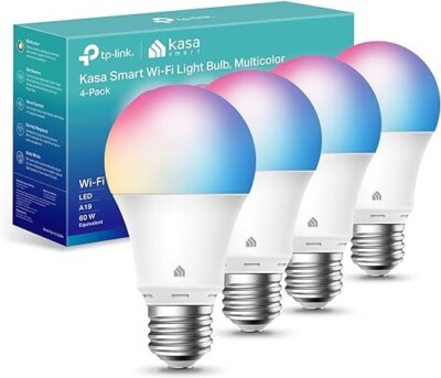 Kasa Smart Wifi Bulbs - Full Color Changing Dimmable A19, 9W 800 Lumens, 4 Pack