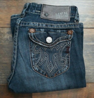 MEK DENIM DURHAM SZ 26 (27W×28L) BOOTCUT STRETCH EMBROIDERED DENIM JEANS EUC 