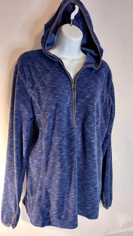 Sudadera con capucha para mujer blanca azul sierra manga larga con agujeros para el pulgar talla grande Foto 2 de 4