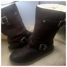 Ugg Australia Boots 5678 Brown Leather Womens Us Size 8 Shearling Lined Strapped