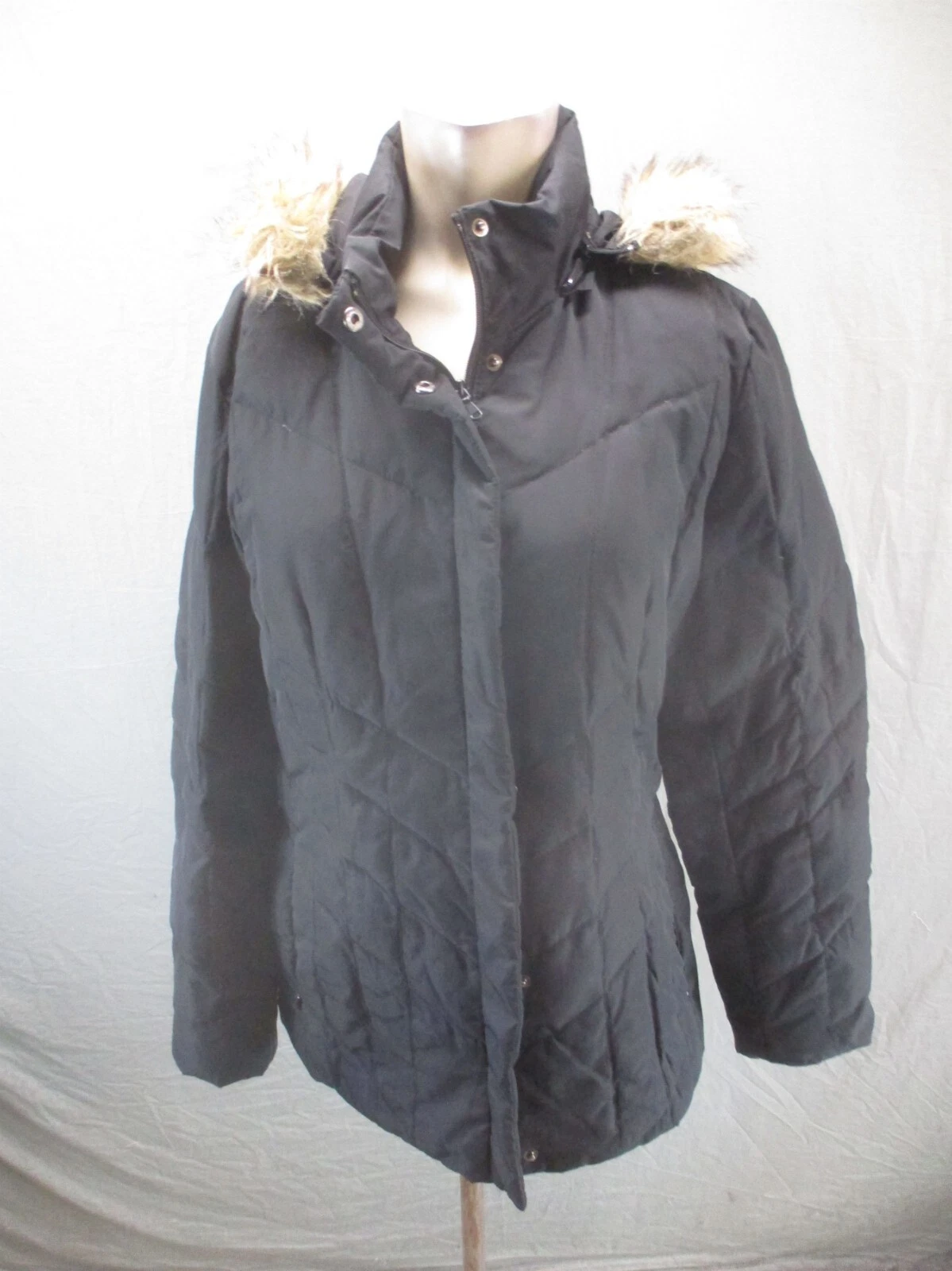 NEW YORK&COMPANY Size M Mens BLK Down Feather Full Zip Hood Puffer Jacket 304