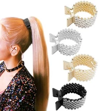 4 Styles High Ponytail Hair Clips, Rhinestone Hair Barrettes Pearl Spring Metal