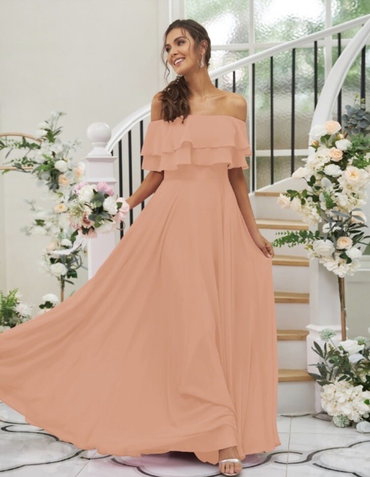 Hebeos Womens Off The Shoulder Chiffon Long Maxi Dress Size 10 Coral  Bridesmaids | eBay