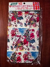 50s 60s Vintage Yuletide Christmas Paper Draw String Gift Bags 10 Various Sizes