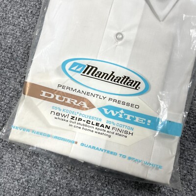 VINTAGE 60s 70s MANHATTAN Shirt Size 17 XL Dura Wite Zipclean