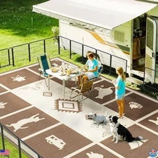 FXW 10' x 14' Waterproof Camping Rug - Portable RV Mat, Easy-Clean Straw Design