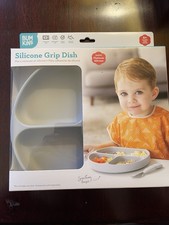 BUMKINS 3 Section Divided Silicone Grip Dish for Kids Grey NEW NIB Suction Base