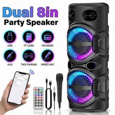 Karaoke Machine Bluetooth Speaker Dual 8 Inch Portable with Mic TWS Party Light