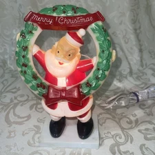 VINTAGE MILLER ELECTRIC SANTA W/WREATH CELLULOID LIGHTED