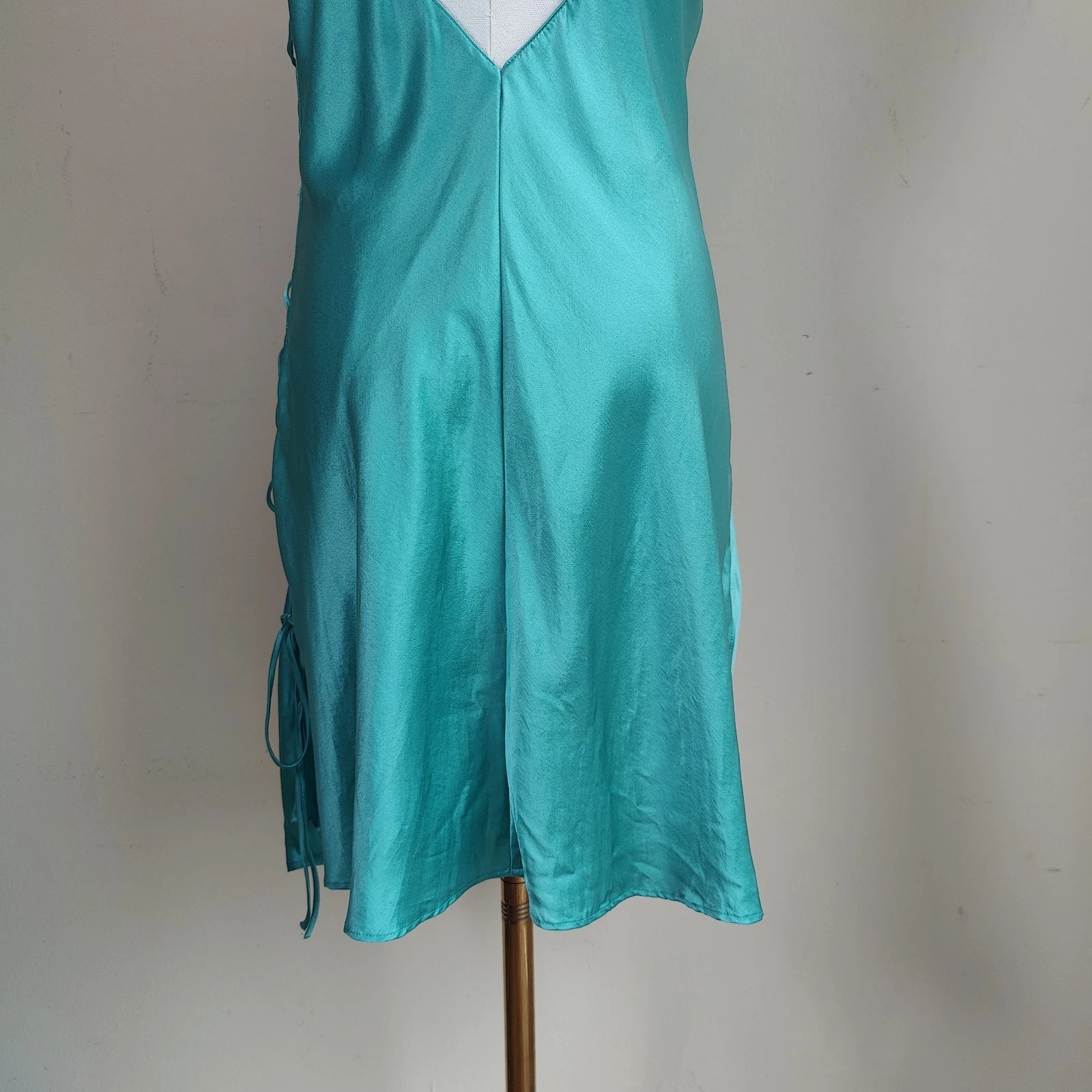 UNDERCOVER Abito vintage Victoria's Secret 100% seta turchese slip M corsetto cravatta lato RARO