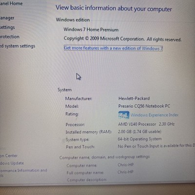 15.6'' Compaq Presario 250GB VGA LAN DVDRW CQ56 Hard Drive Included