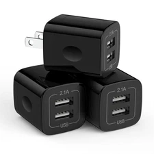 USB Wall Charger Box, 3Pack 2.1A Dual USB Charging Block Brick Cube Power Ada