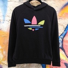 Adidas Black Hoodie Multicolor Large Print Logo Athletic Cozy Outdoors Girl  s S