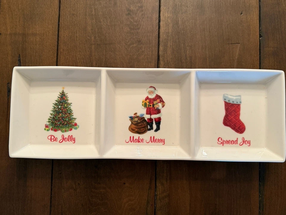 Plato para servir de cerámica blanca de 3 secciones con vacaciones de Navidad Martha Stewart BR1 Foto 3 de 4