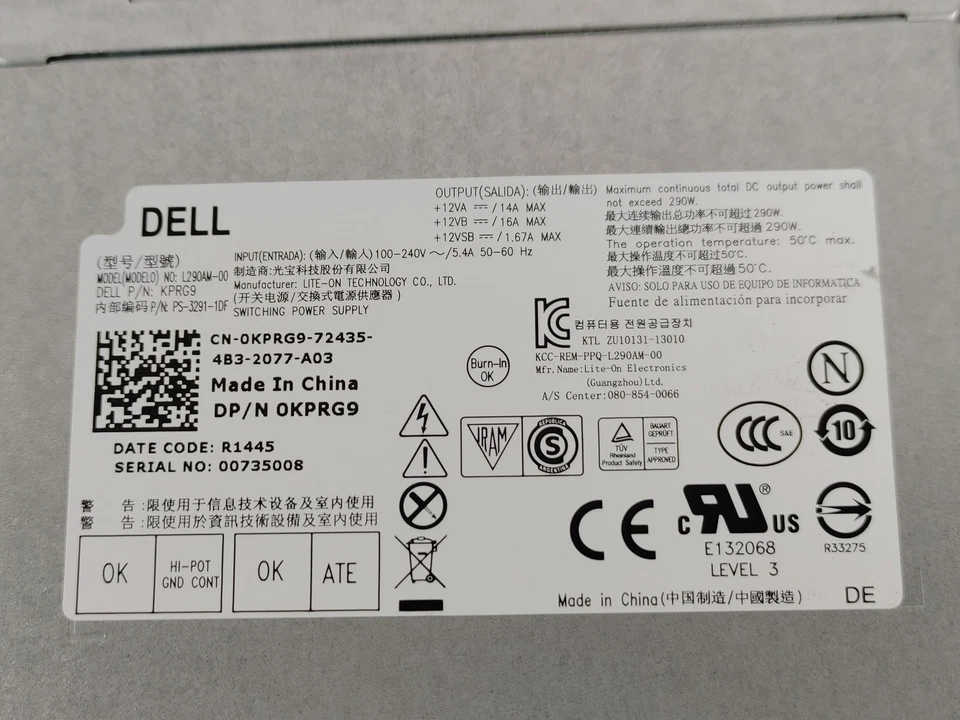 Dell OptiPlex 7020 / 9020 MT 8 Pin 290w ATX Power Supply KPRG9 - Image 2 of 4