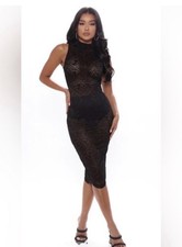 Fashion Nova Black Lace High-Neck Sleeveless Midi Dress Women’s S Goth Witchy S