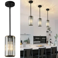 Black Pendant Lighting Modern Pendant Light Mini Crystal Chandeliers Adjustab...