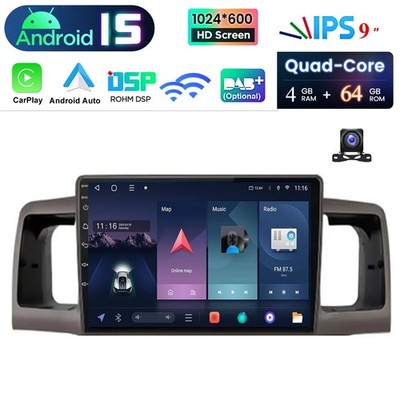 For Toyota Corolla EX E120 E130 2000-2004 Autoradio Carplay Android15 GPS 4+64GB