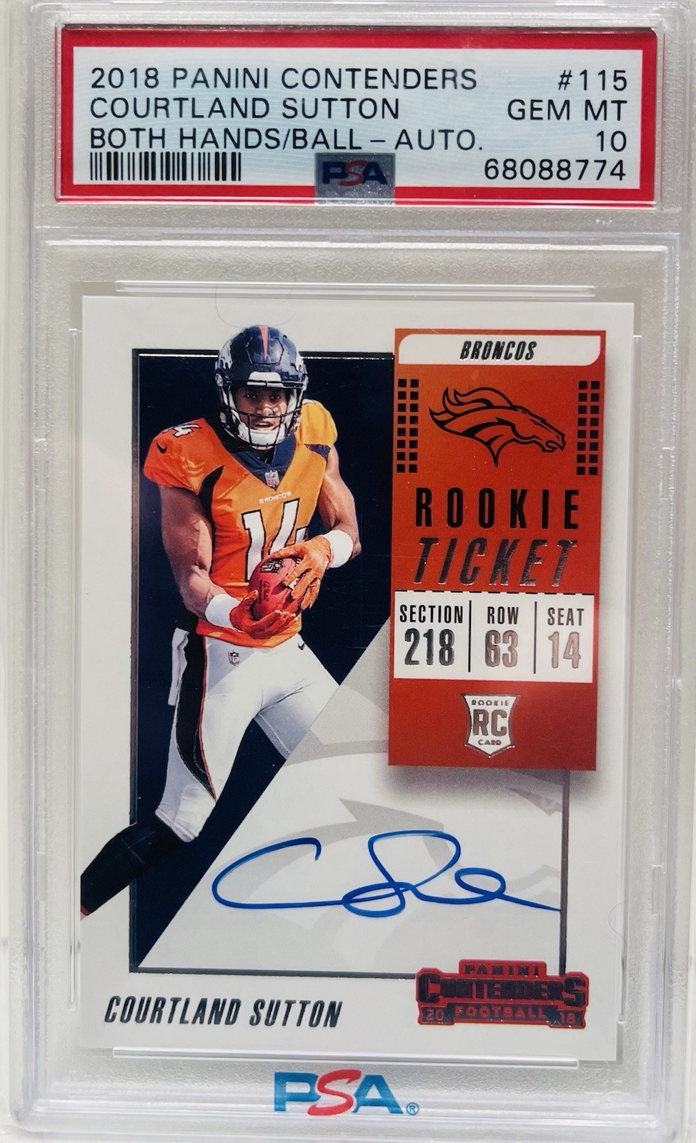 2018 Panini Contenders Courtland Sutton Rookie Auto #115 PSA 10 Broncos