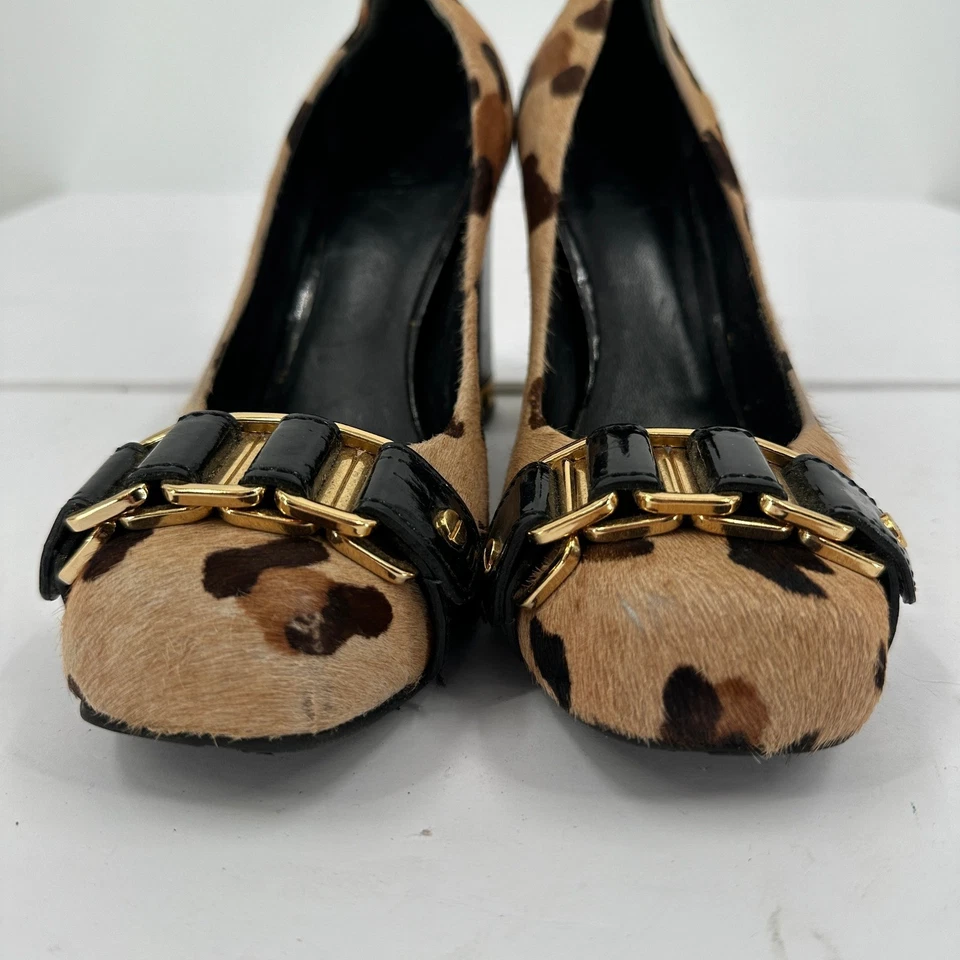 Tory Burch Estampado de Leopardo Pelo de becerro Bloque Tacones Hebilla Dorada Zapatos para Mujer 8.5M Foto 3 de 4