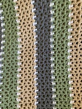 NEW HANDMADE crocheted afghan  V stitch throw gray green tan wh approx 59”x37”