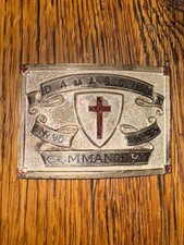 Silver Plated Fraternal Damascus Commandery Knights Templar Buckle  #057