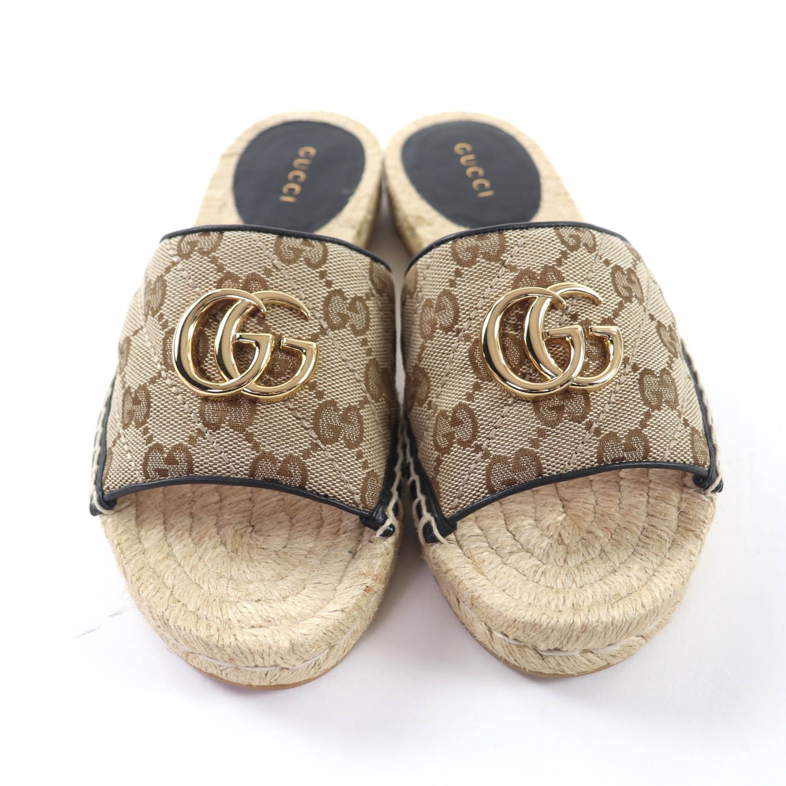 GUCCI 620120 GG Canvas GG Marmont Espadrille Sandals Beige GHardware 35 Made in thumbnail 4