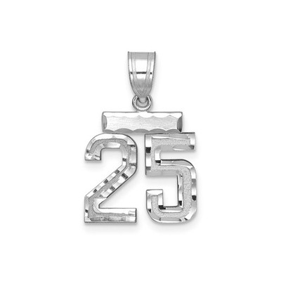 14k White Gold Number 25 Pendant Textured Polished Milestone Charm Anniversary