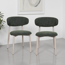 DUNELM - Cleo Dining Chairs Boucle Open Back Forest Green Steel Leg Set of 2