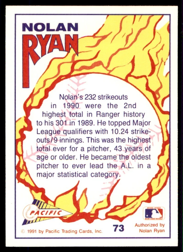 1991 Pacific Nolan Ryan Texas Express I 232 Strikeouts in 1990 Texas Rangers #73 - Image 2 of 2
