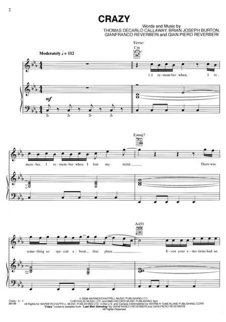 Gnarls Barkley Crazy Bass Tab