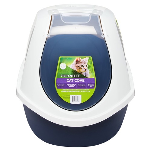 Enclosed Cat Litterbox Bathroom Laundry Room W/Side Clasps Navy & White Reusable - Picture 2 of 8