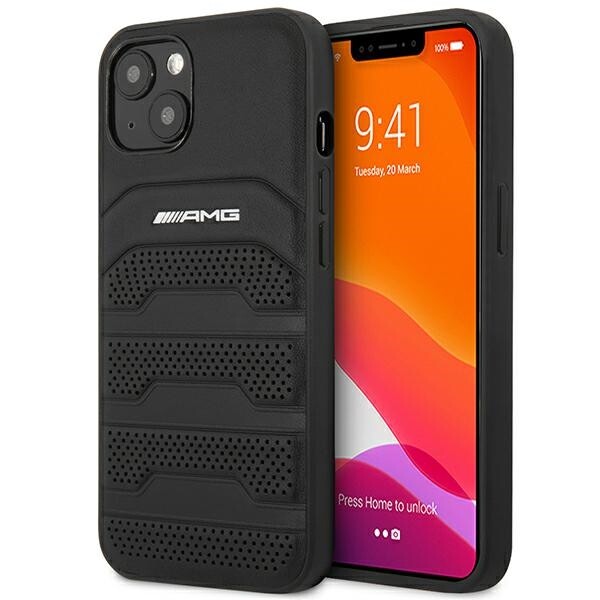 Phone Case iPhone 14 Plus Mercedes AMG Genuine Leather Logo Black