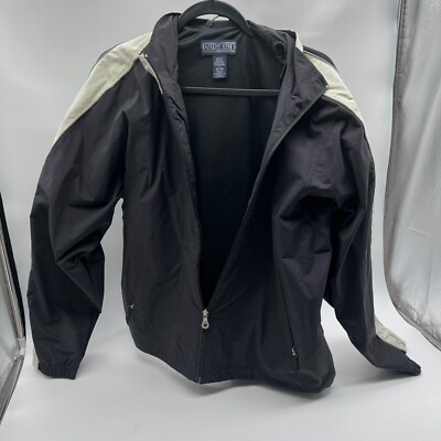 Lands End Direct Merchants Mens L Black White Windbreaker Jacket Full Zip Solid