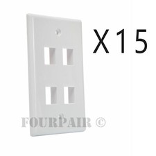 15 Pack Lot - Keystone 4 Hole Port Jack Wall Face Plate Network CAT5e CAT6 White