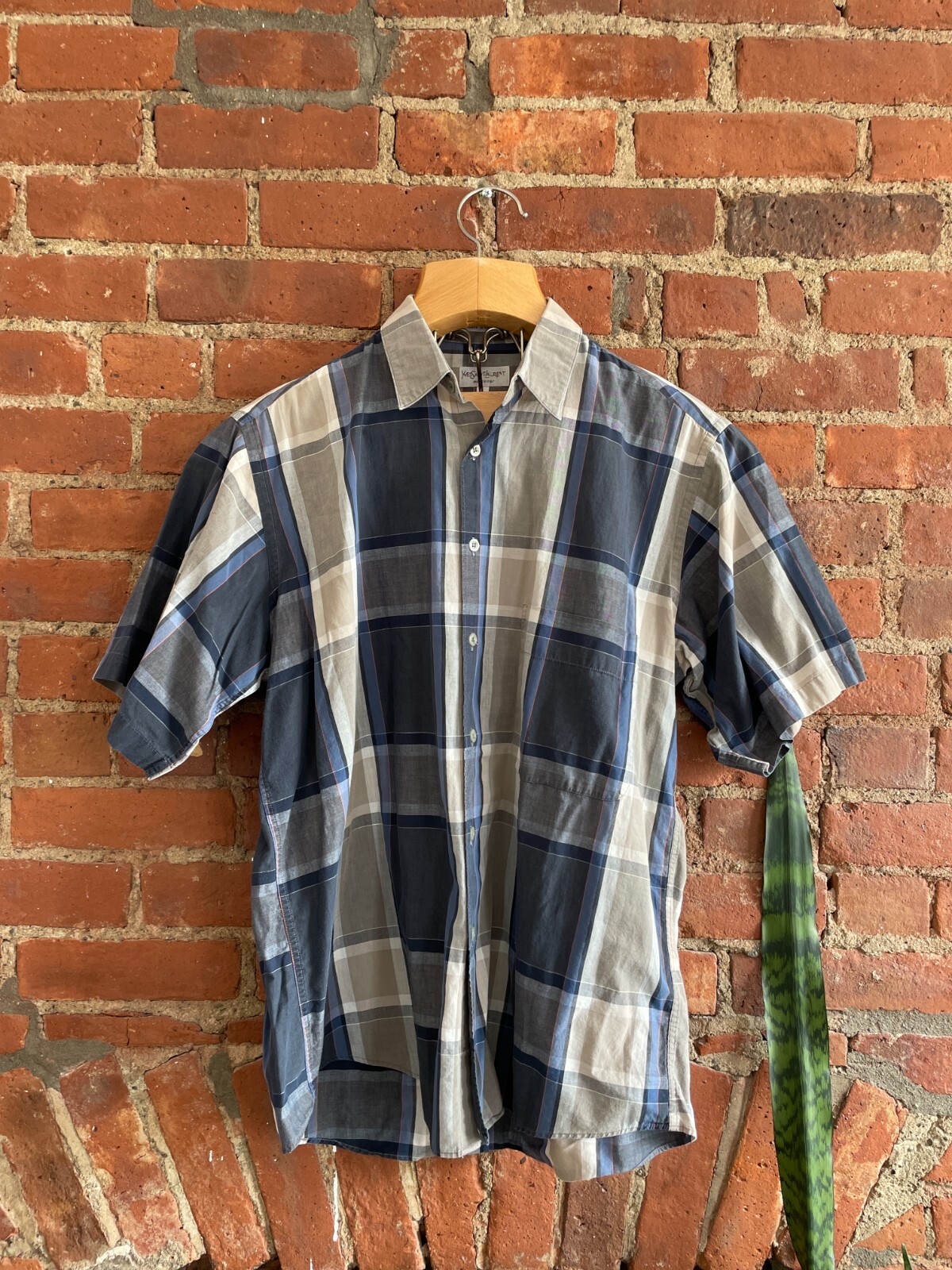 Camicia vintage Yves Saint Laurent YSL a quadri maniche corte con bottoni taglia L