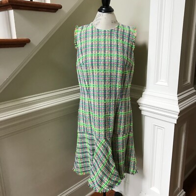 akris punto green dress Tweed Sheath Womens 12 Pink Crew Neck Sleeveless Cotton print-