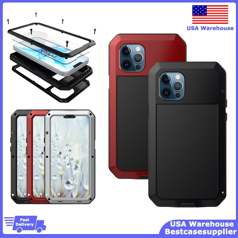 Gorilla Glass Metal Shockproof Case For iPhone 14 Pro Max 12 13 XS Max 8 Plus SE