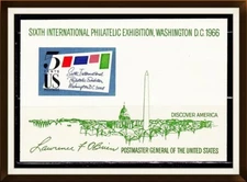 Nice US Year of 1966 Imperf Stamp Souvenir Sheet,Scott#1311, (MNH).