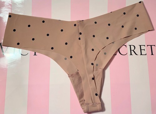 NWT VICTORIA'S SECRET NUDE TAN BLACK POLKA DOT RAW EDGE NO SHOW THONG  PANTIES | eBay