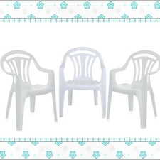 Strong White Plastic Patio Seat Low Back Chairs For Outdoor Picnic & Garden