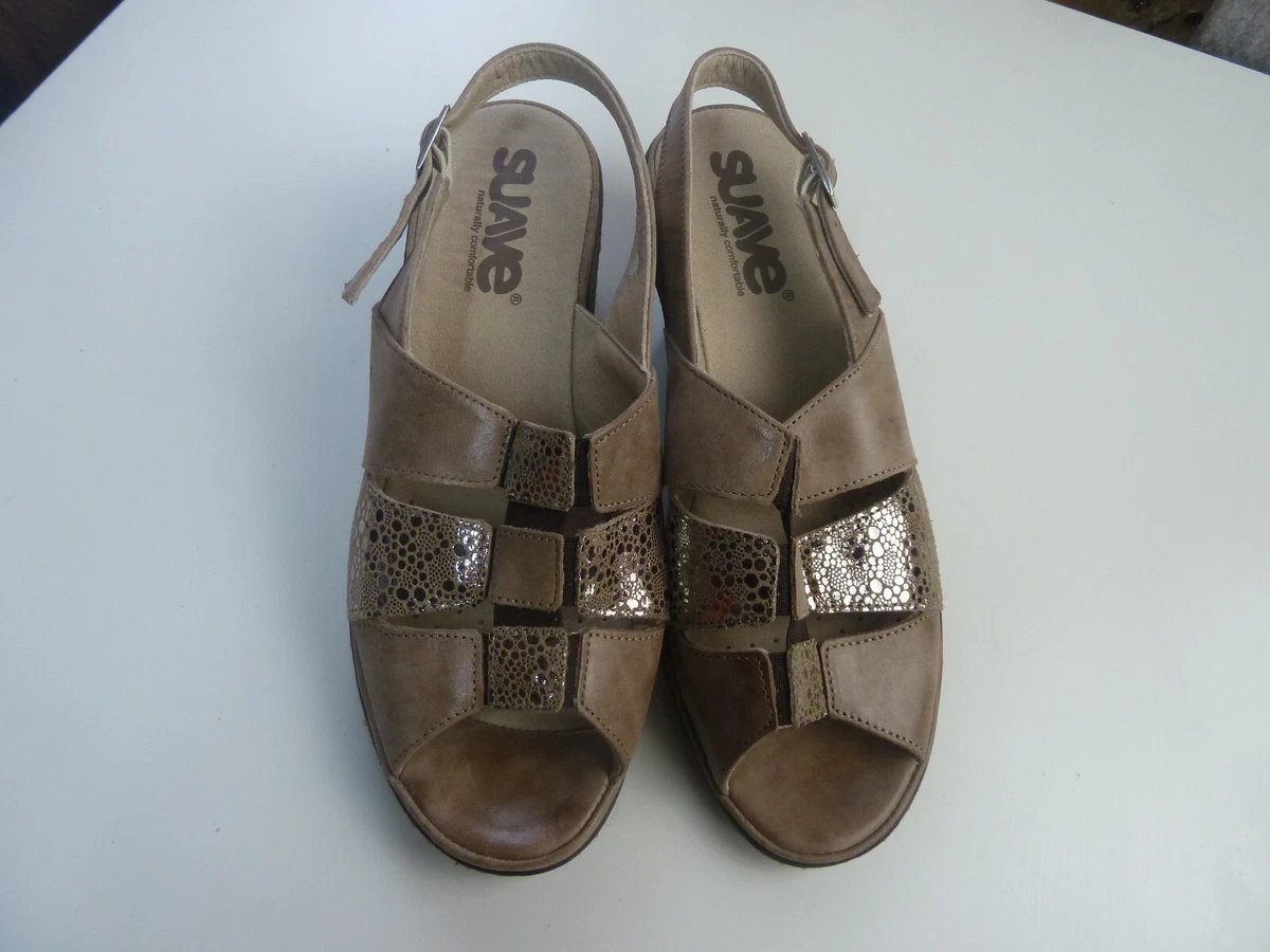 Suave Women s Sandals Brown 6 Leather Adjustable Ankle Strap Buckle Peep Toe