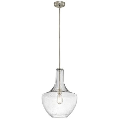 Kichler Lighting 42046NICS Everly Pendant. Brushed Nickel w/Clear Seedy Glass