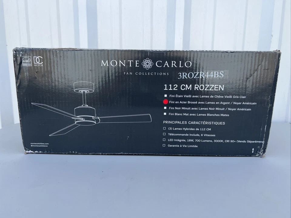 Monte Carlo-3ROZR44BS-44``Ceiling Fan-Brushed Steel - Image 2 of 3