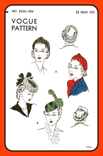 Drapierter TURBAN Hut FASCINATOR Pillbox Vogue 8426 Vintage 1943 Handarbeit Schnittmuster - Bild 1 von 13