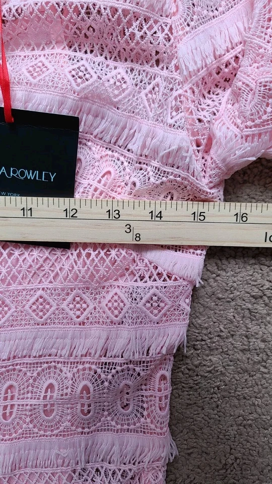 Vestido bordado novo com etiquetas Cynthia Rowley Flrl renda rosa franja mangas sino tamanho 2 - Imagem 4 de 4